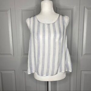 Elodie Striped Crop Tank Top White Blue Size Large